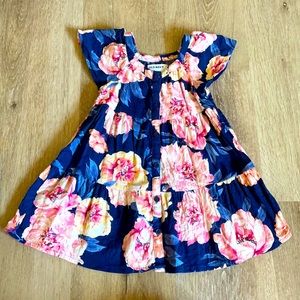 2T Old Navy Toddler Girls Navy Floral Short Sleeve Button Front Tiered Dress